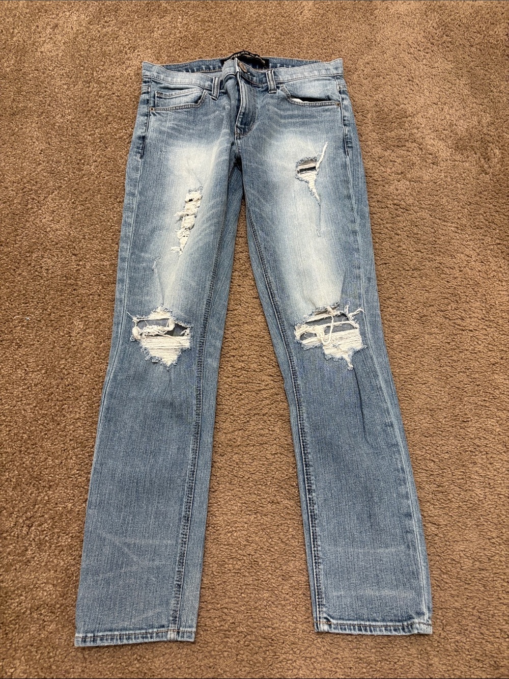 Express Girlfriend Mid Rise Women's Light Blue Ripped Jeans